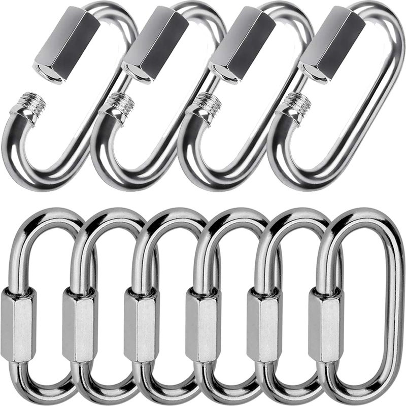 Lsqurel Quick Link, Lsqurel 304 Stainless Steel D Shape Locking Carabiner Heavy Duty Repair Link Pets Keychain for Outdoor Traveling Equipment M4 M6 M8 Capacity 200lb 600lb 1200lb (M8 10Pack) - Image 1